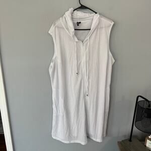 Portocruz White Full Zip Swimsuit Cover Up Hood Women's Plus Size 3X Sleeveless